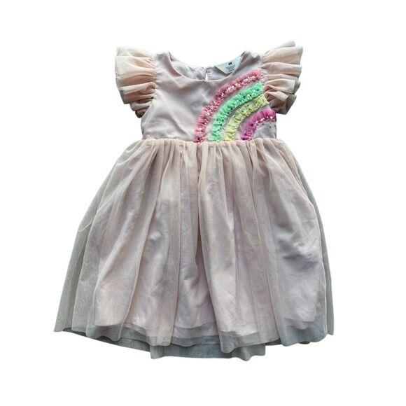 H&M Appliquéd Tulle Dress In Powder pink/rainbow - Picture 7 of 12